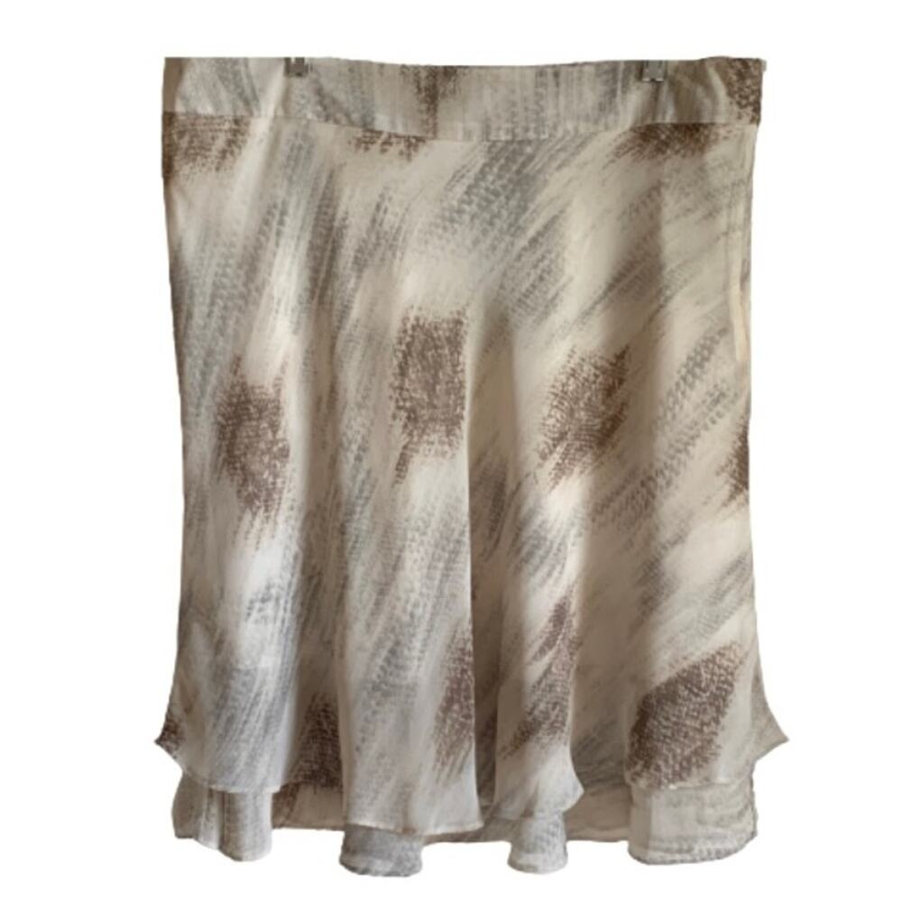 Darjoni Skirt Cream Brown Gray Flowy Chiffon Layered Knee Length Skirt Size 16